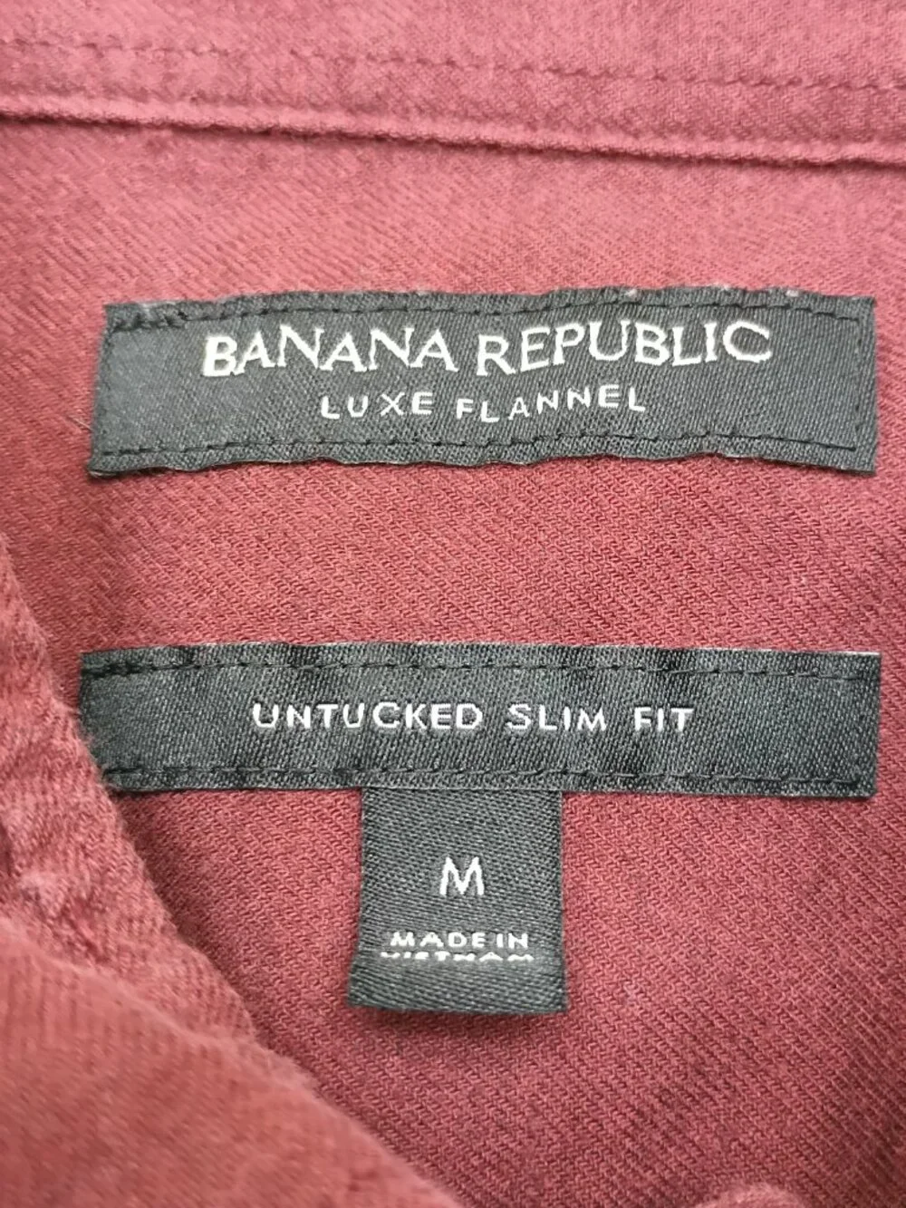 Banana Republic Luxe Flannel Untucked Slim Fit Button Down Shirt Burgundy Mens M
